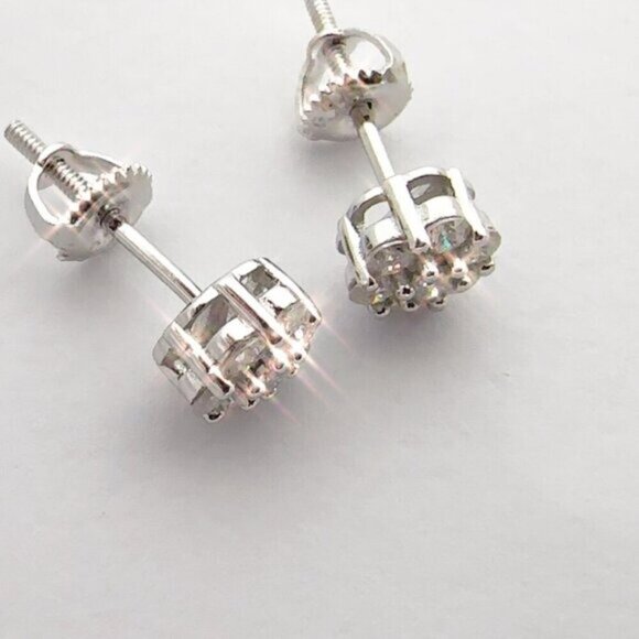 GRA Certified Moissanite Flower Cluster Stud Earrings Sterling Silver Screw Back - Picture 3 of 4